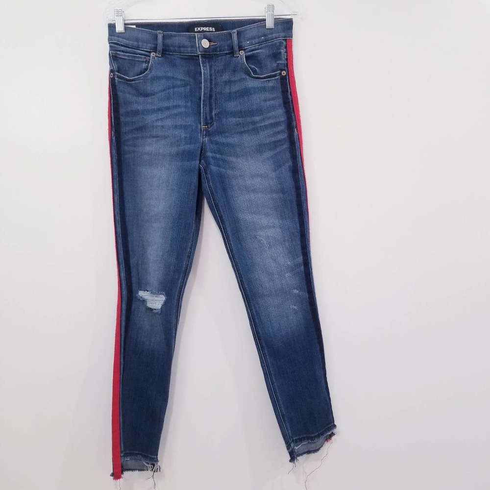 Express High Rise Jeans with Red Stripe